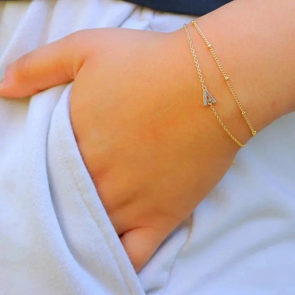 ▶ LIMITED EDITION!! Letter A-Z Initial Gold Bracelet 2 Layered Chain, ELDM22188 - Picture 4 of 16